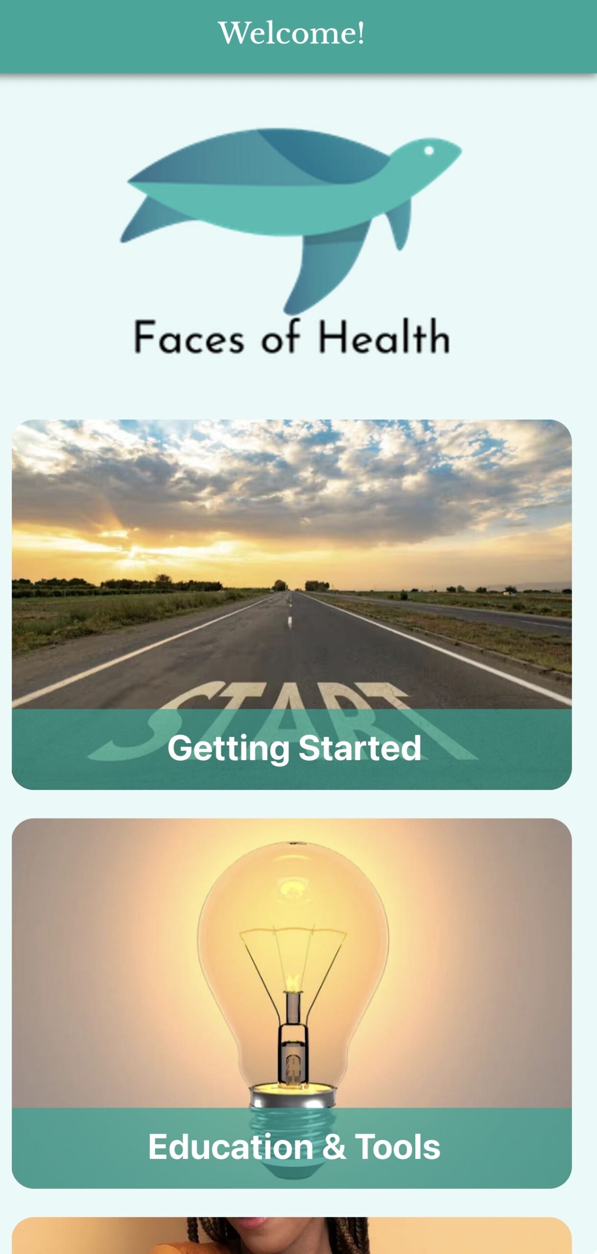 Faces of Health app displayed on a mobile device