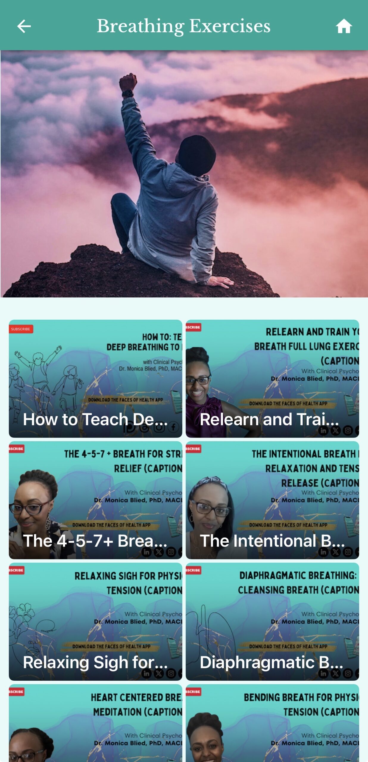 Mental health and wellness resources available in the Faces of Health app